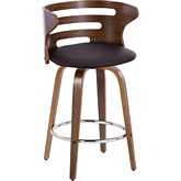 Cosini 26" Swivel Bar Stool in Walnut Wood & Brown Leatherette with Chrome Footrest (Set of 2)